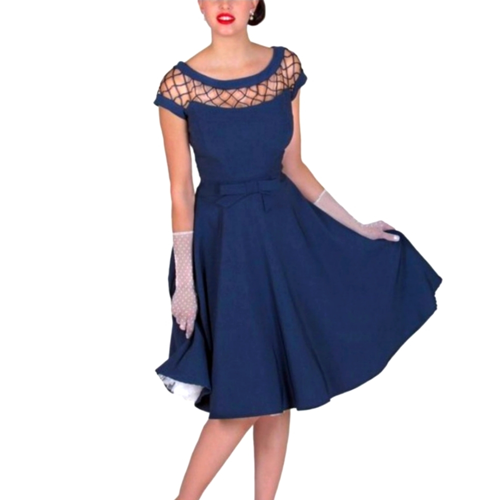 Bettie Page Navy Blue Circle Dress-Medium